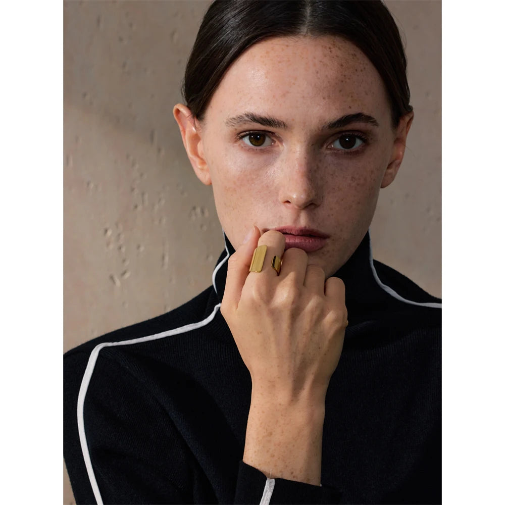 Yhpup Minimalist Smooth Metal Stainless Steel Geometric Open Wider Finger Ring 18K Gold Color Plated Simple Fashion Jewelry