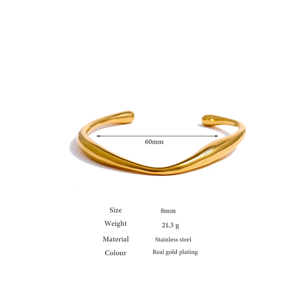 Yhpup Opening 316 Stainless Steel Wrist Bracelet Bangle Gold Color Minimalist Texture Statement Brand Jewelry for Women Party