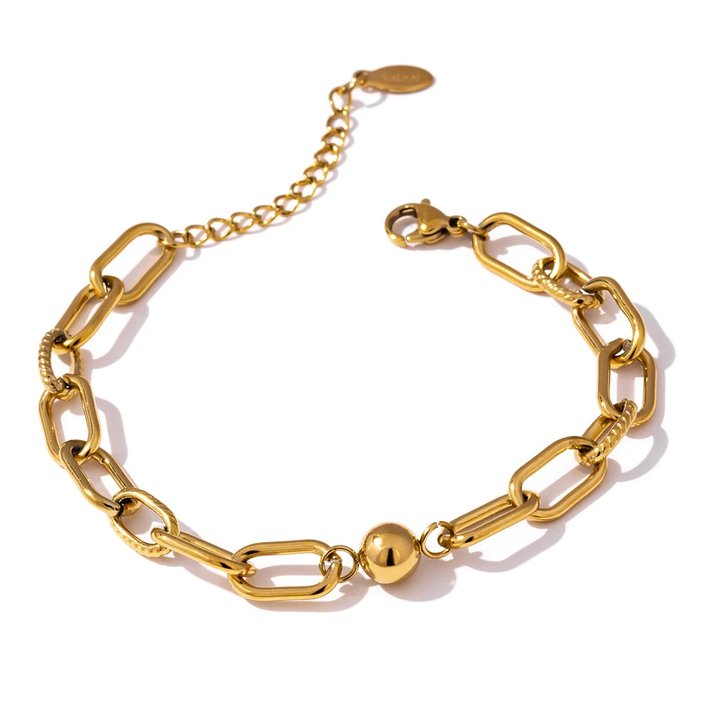 Yhpup New Stainless Steel Golden Bracelet Jewelry Charm Metal Texture 14 K Plated Geometric Wrist for Women Bijoux Accessories