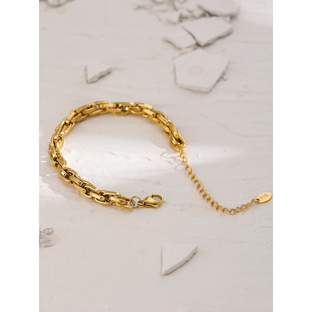 Yhpup New Stainless Steel Chain Bracelet High Quality Metal Texture 18 K PVD Plated Charm Bracelet for Women Party Girls Gift