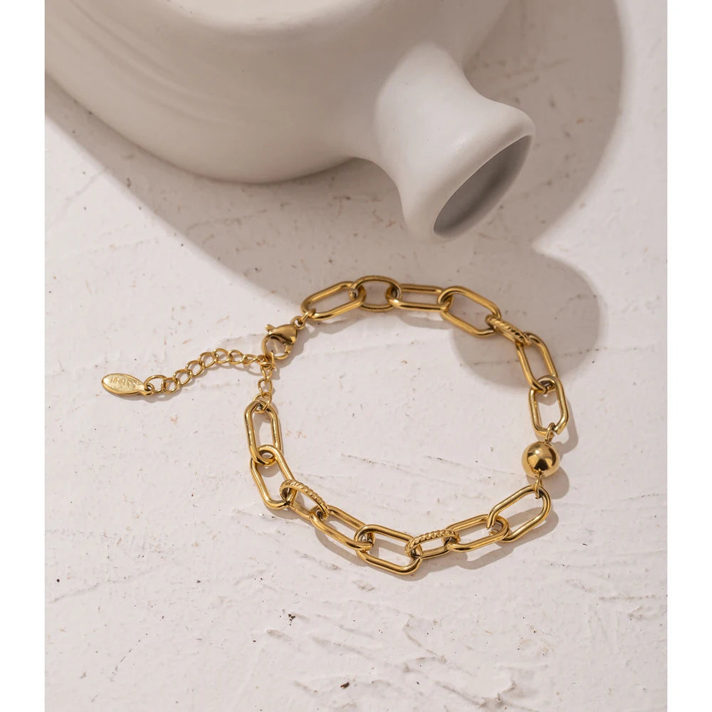 Yhpup New Stainless Steel Golden Bracelet Jewelry Charm Metal Texture 14 K Plated Geometric Wrist for Women Bijoux Accessories
