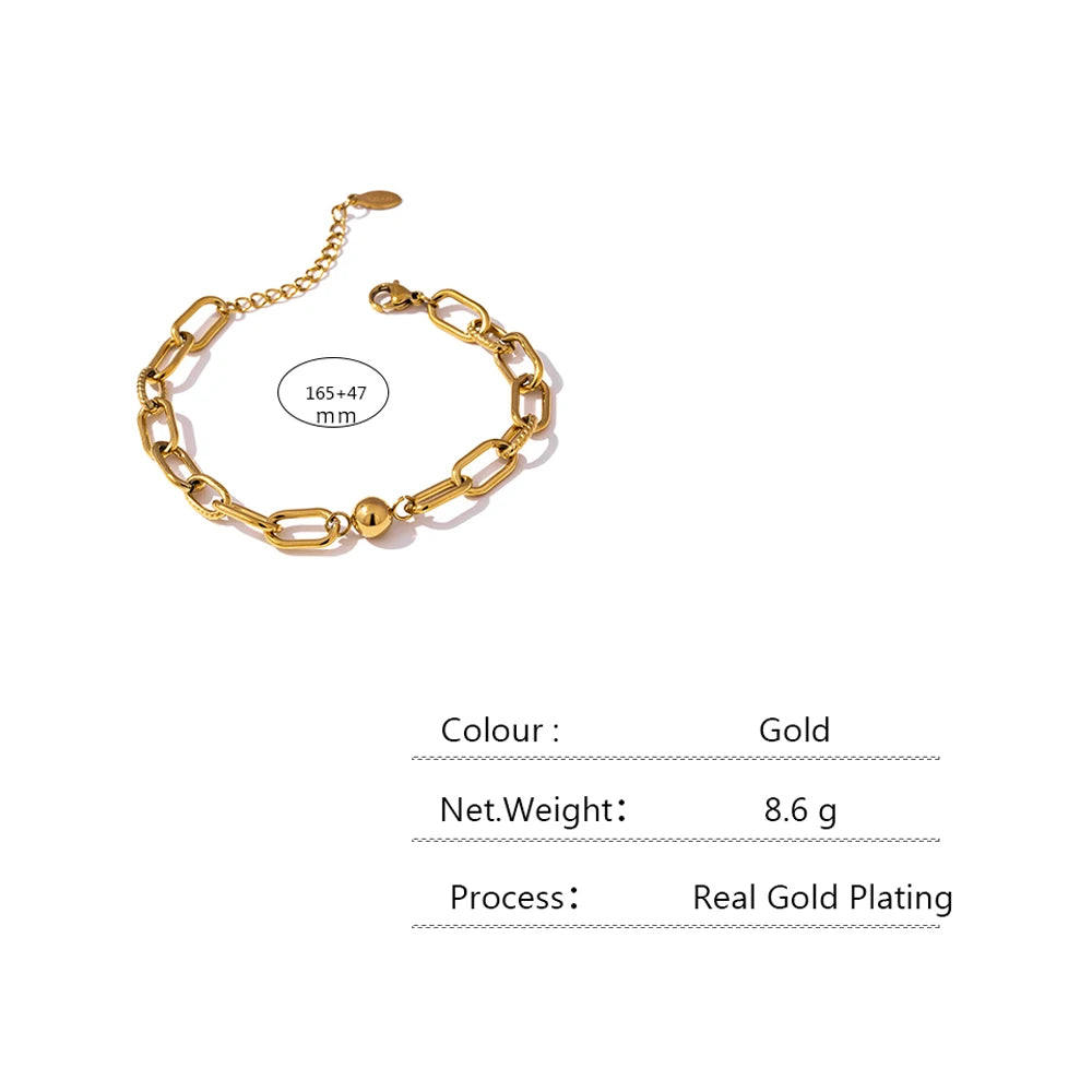 Yhpup New Stainless Steel Golden Bracelet Jewelry Charm Metal Texture 14 K Plated Geometric Wrist for Women Bijoux Accessories