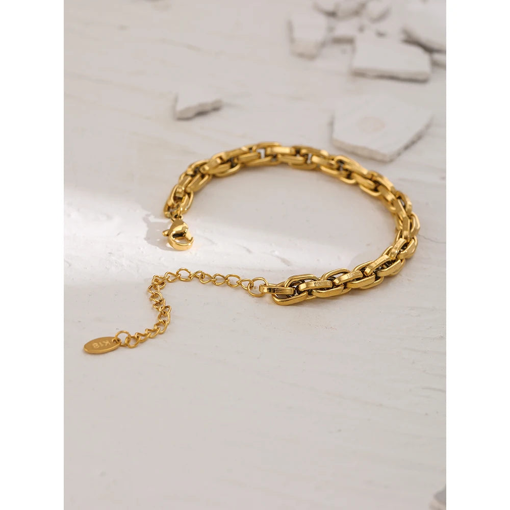 Yhpup New Stainless Steel Chain Bracelet High Quality Metal Texture 18 K PVD Plated Charm Bracelet for Women Party Girls Gift