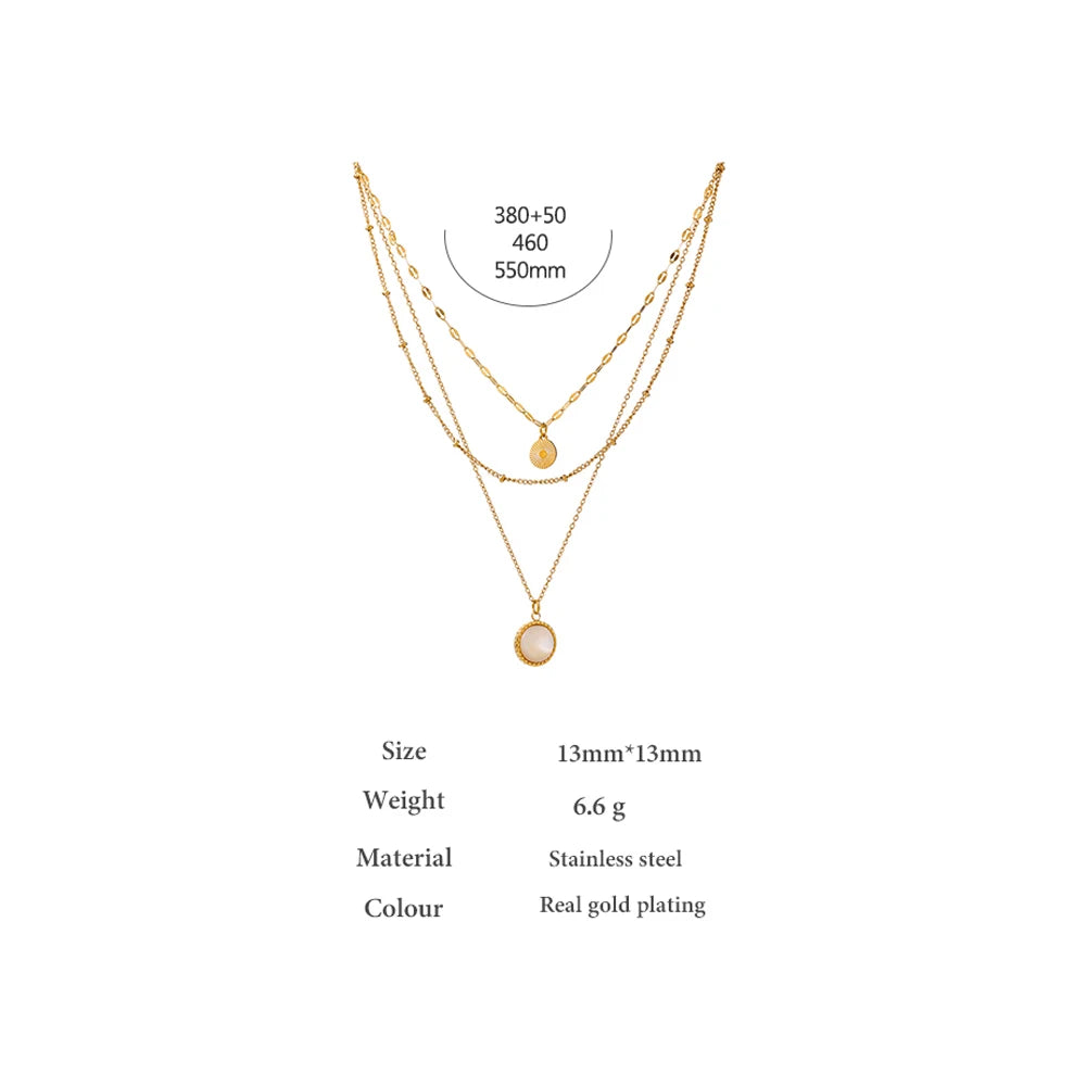 Yhpup Bohemian Round Pendant Stainless Steel Necklace Chain Exquisite Metal Texture Collar Women Necklace бижутерия Office Gift