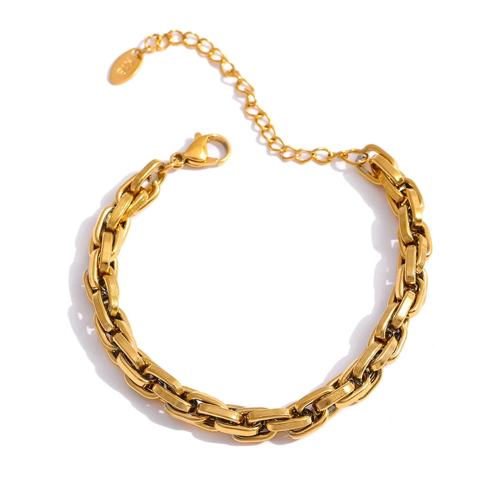 Yhpup New Stainless Steel Chain Bracelet High Quality Metal Texture 18 K PVD Plated Charm Bracelet for Women Party Girls Gift