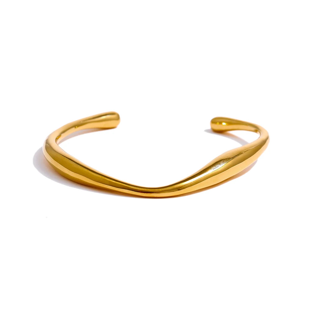 Yhpup Opening 316 Stainless Steel Wrist Bracelet Bangle Gold Color Minimalist Texture Statement Brand Jewelry for Women Party
