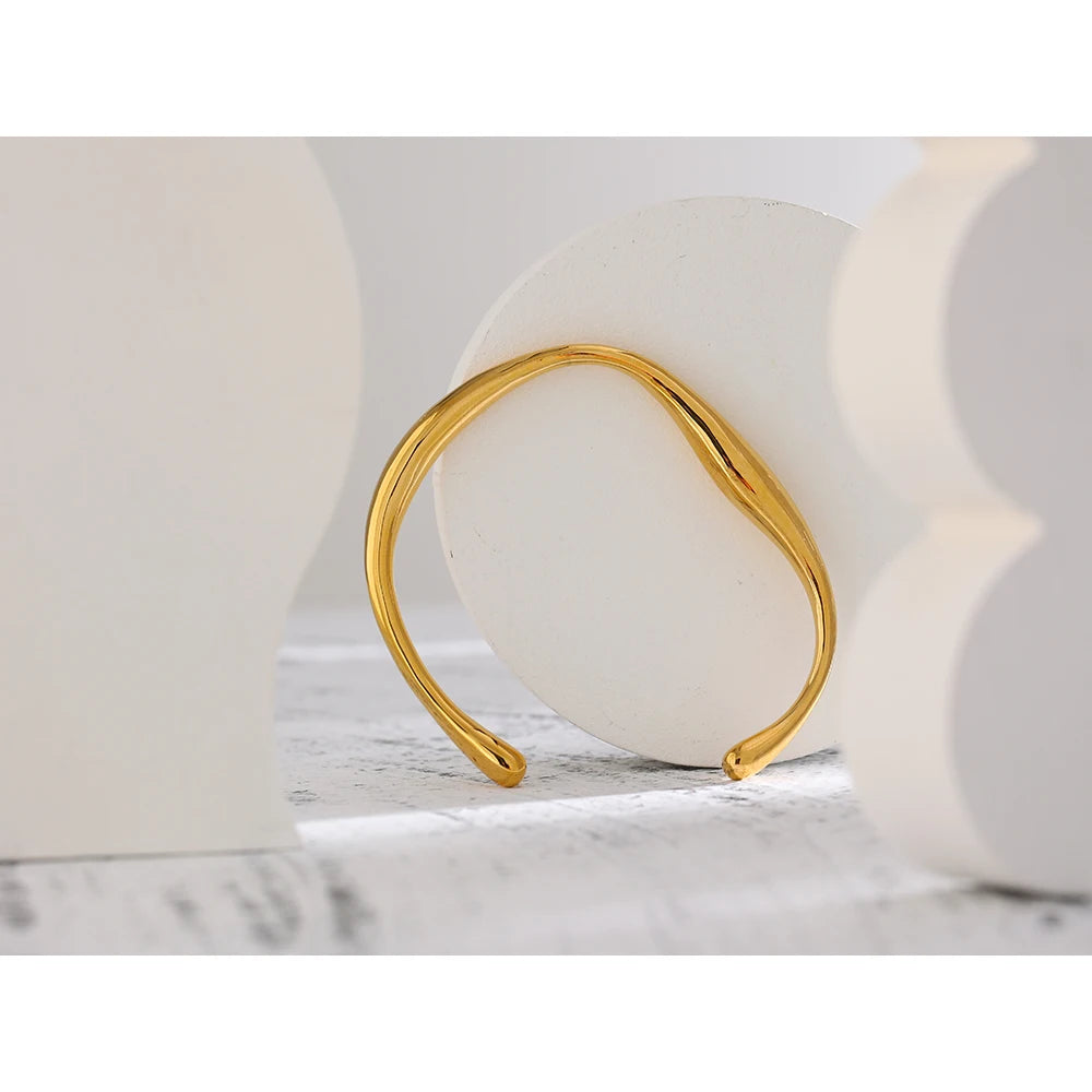 Yhpup Opening 316 Stainless Steel Wrist Bracelet Bangle Gold Color Minimalist Texture Statement Brand Jewelry for Women Party