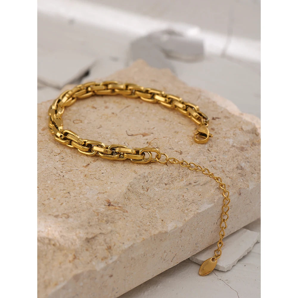 Yhpup New Stainless Steel Chain Bracelet High Quality Metal Texture 18 K PVD Plated Charm Bracelet for Women Party Girls Gift