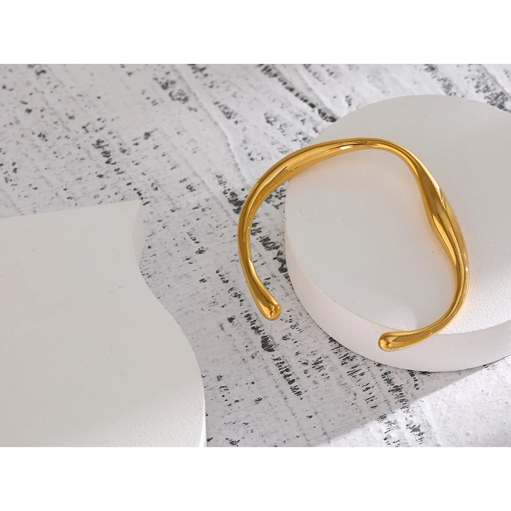 Yhpup Opening 316 Stainless Steel Wrist Bracelet Bangle Gold Color Minimalist Texture Statement Brand Jewelry for Women Party