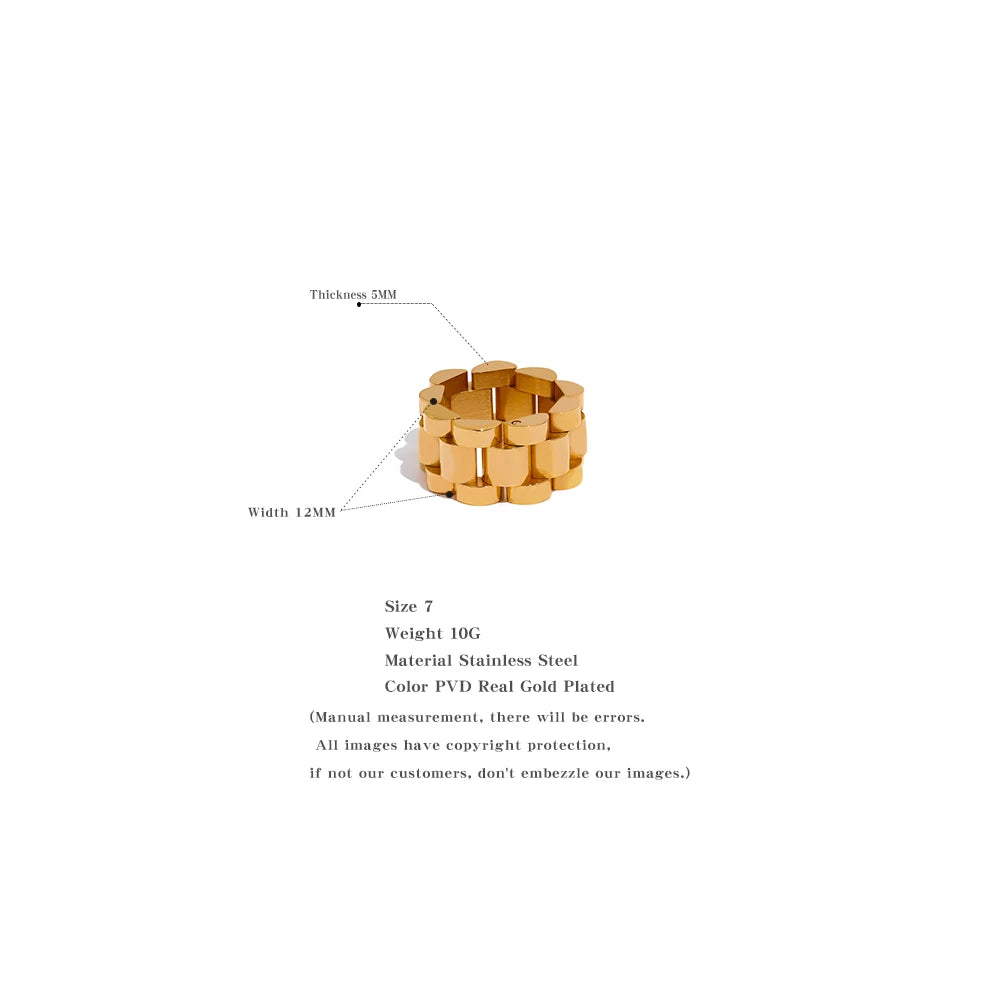 Yhpup New Waterproof Stainless Steel Chain Finger Ring Personalized Metal Texture Rust Proof Charm Fashion Jewelry for Women