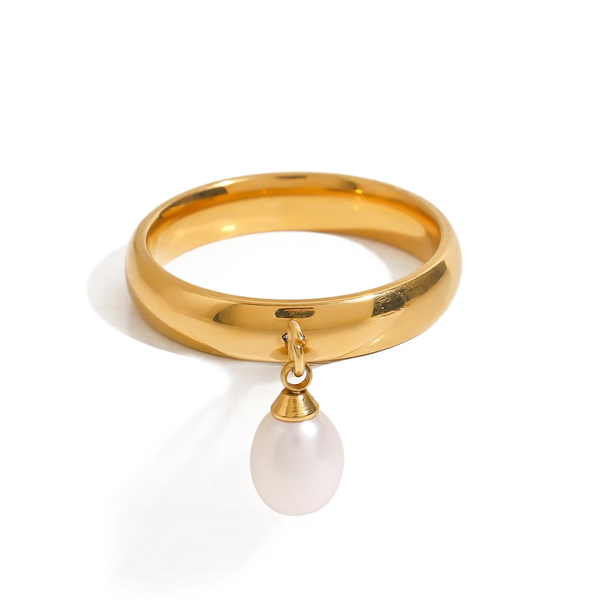 Youthway Natural Pearls Glossy Stainless Steel Rings For Women New Arrivals Hypoallergenic Metal 18K Gold Finger Jewelry Gift