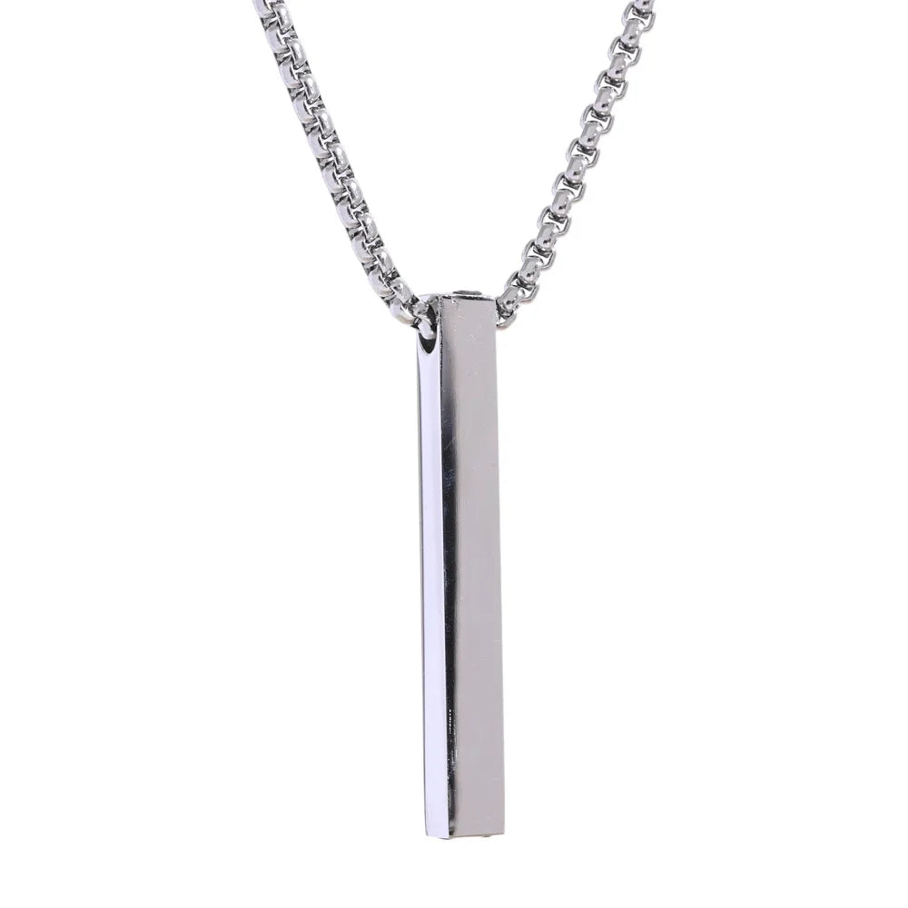 Yhpup Gold Silver Black Color Stainless Steel Long Square Men Pendant Necklace Waterproof Daily Minimalist Punk Classic Jewelry