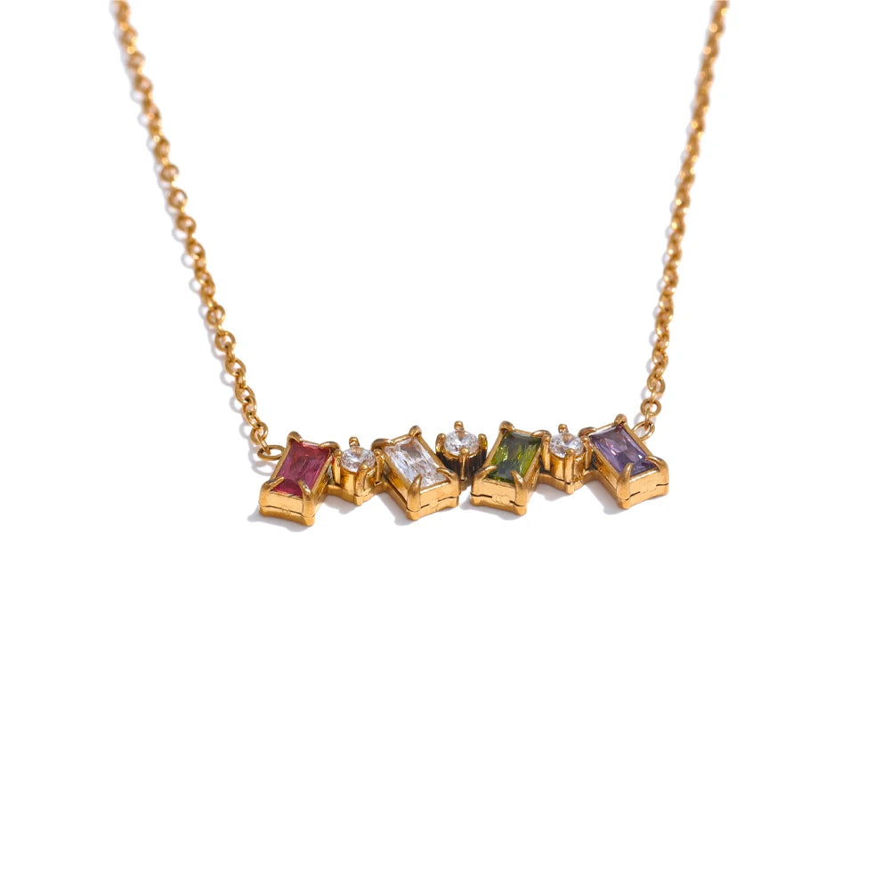 Yhpup Exquisite Colorful Cubic Zirconia Small Square Necklace Pendant Stainless Steel Delicate Fashion Jewelry Wholesale
