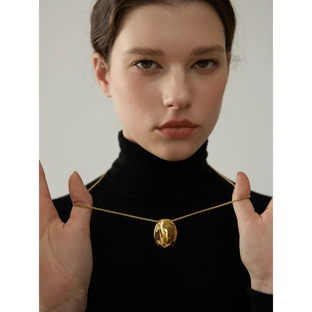 Yhpup 70cm Minimalist Long Unisex Sweater Chain Jewelry 316l Stainless Steel Oval Pendant Necklace for Men Women Waterproof