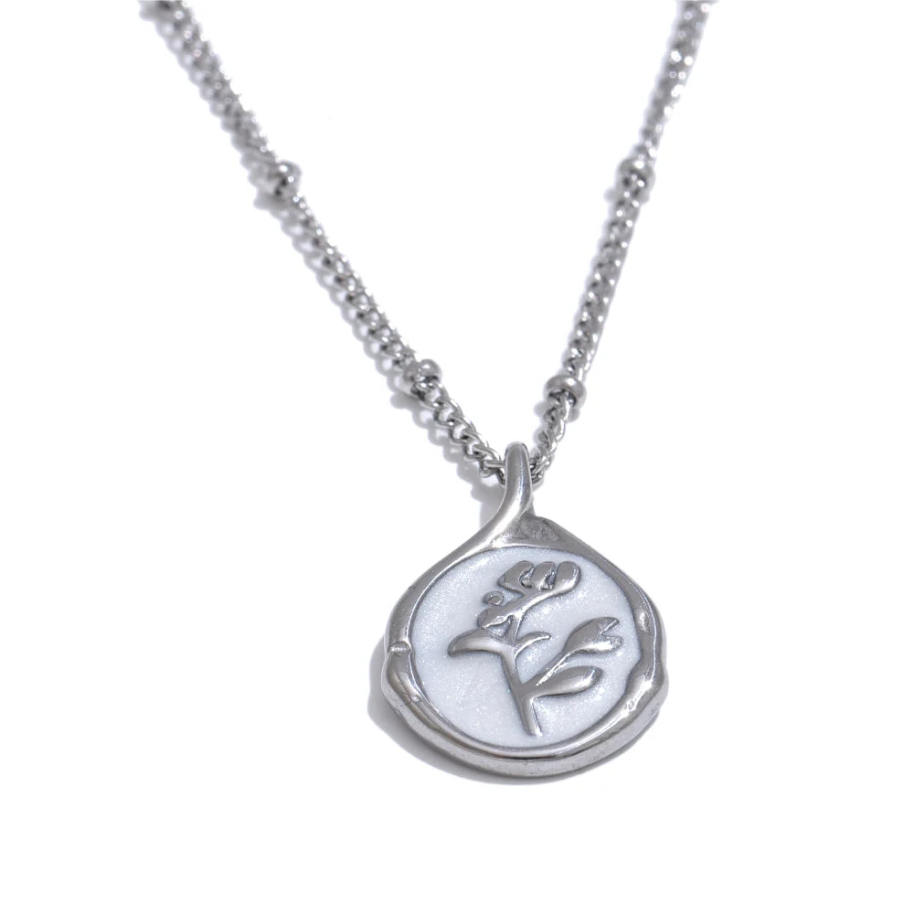 Yhpup France Exquisite Stainless Steel Enamel Flower Pendant Necklace Waterproof Stain Less Metal Collar Jewelry Waterproof
