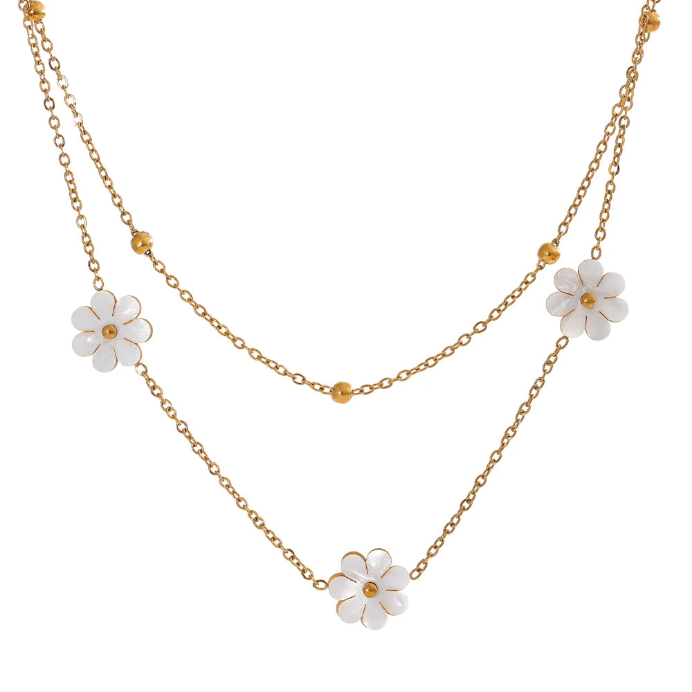 Yhpup Summer Imitation Shell Flower Double Layer Chain Necklace Anklet for Women Trendy Plant Charm Jewelry Bijoux Gift