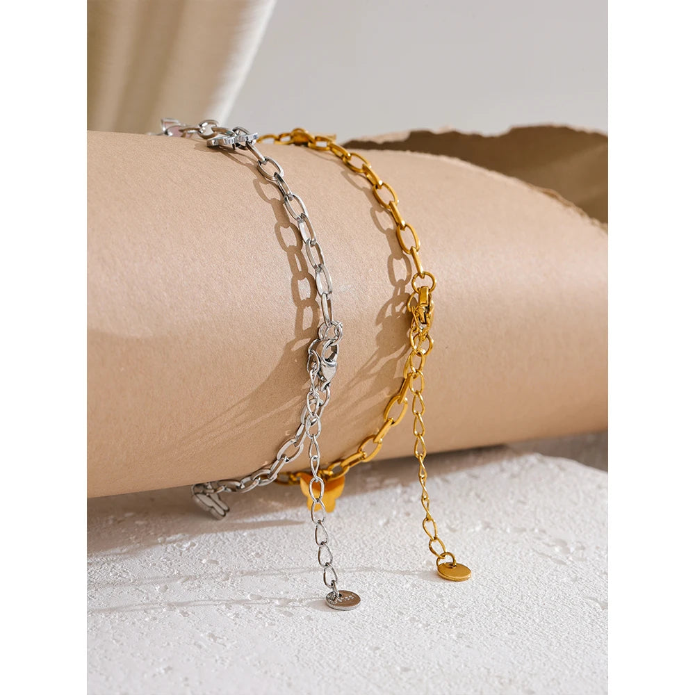 Yhpup 2024 Summer Stainless Steel Enamel Butterfly Drop Chain Anklet for Women Waterproof 18K PVD Plated Fashion Jewelry