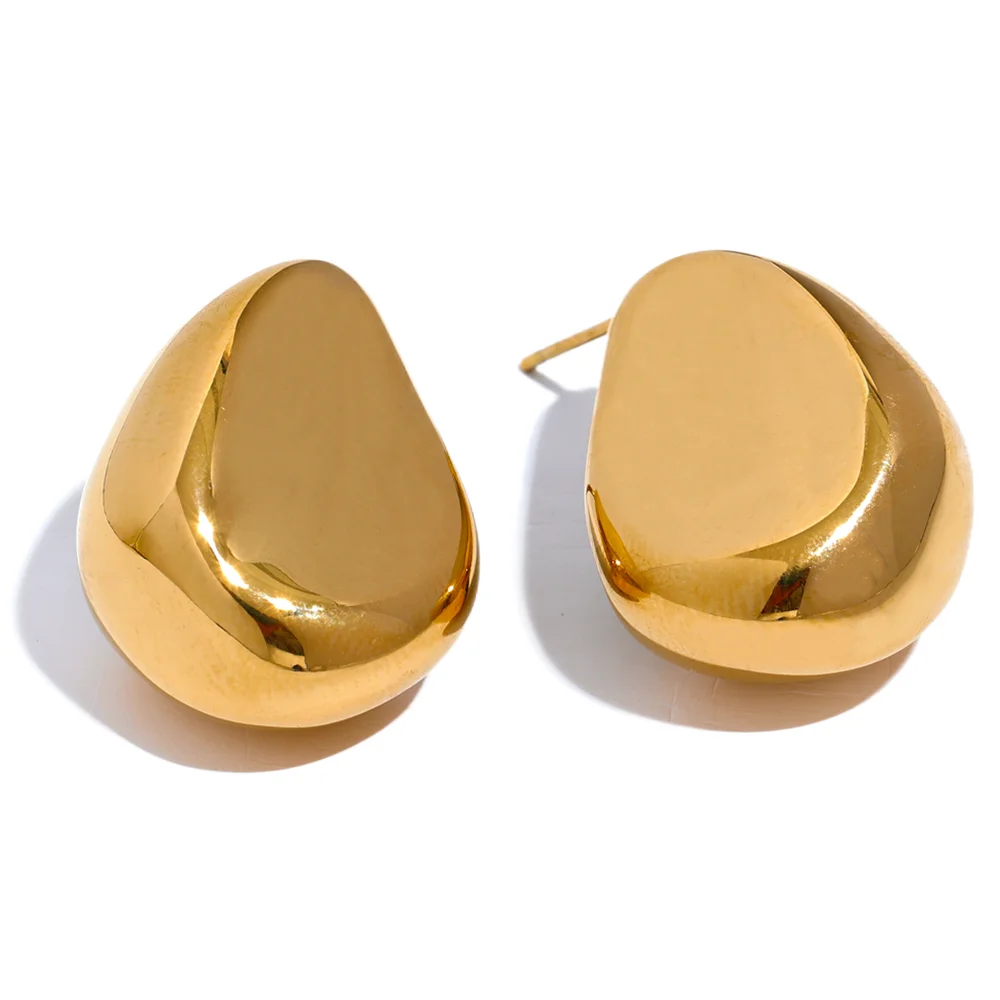 Yhpup New Smooth 316l Stainless Steel Creative Geometric Hollow Stud Earrings Women 18K Gold Plated Metal Waterproof Jewelry