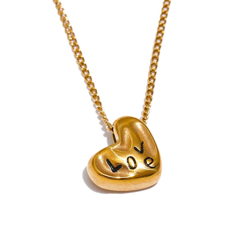 Yhpup Romantic Heart Love Necklace Cast Pendant Crossover Chain 2024 Stainless Steel Waterproof Charm Trendy Jewelry Accessories