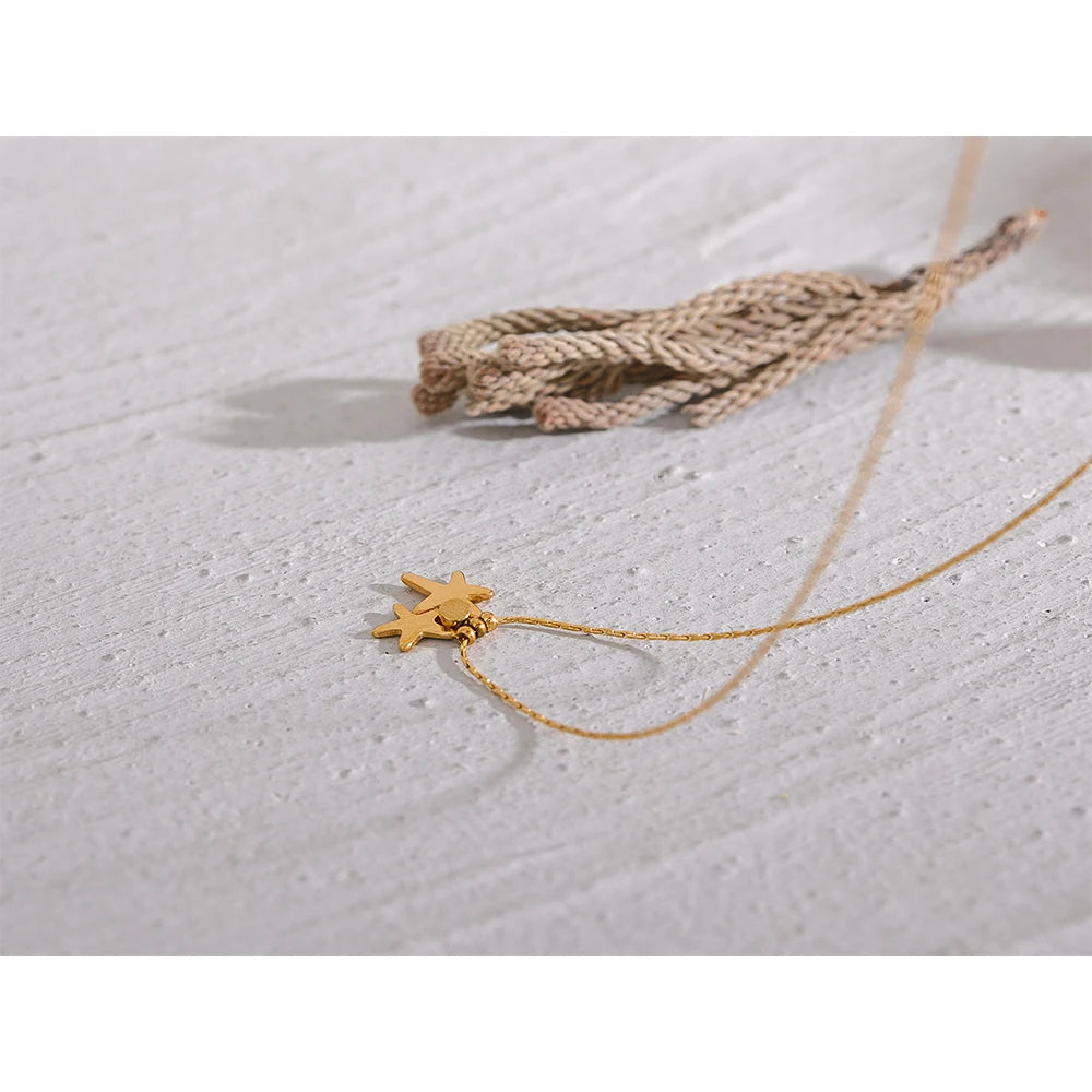 Yhpup Summer Starfish CZ Pendant Stainless Steel Stylish Necklace for Girl Cute Gold Color Waterproof Chic Jewelry Party Gift