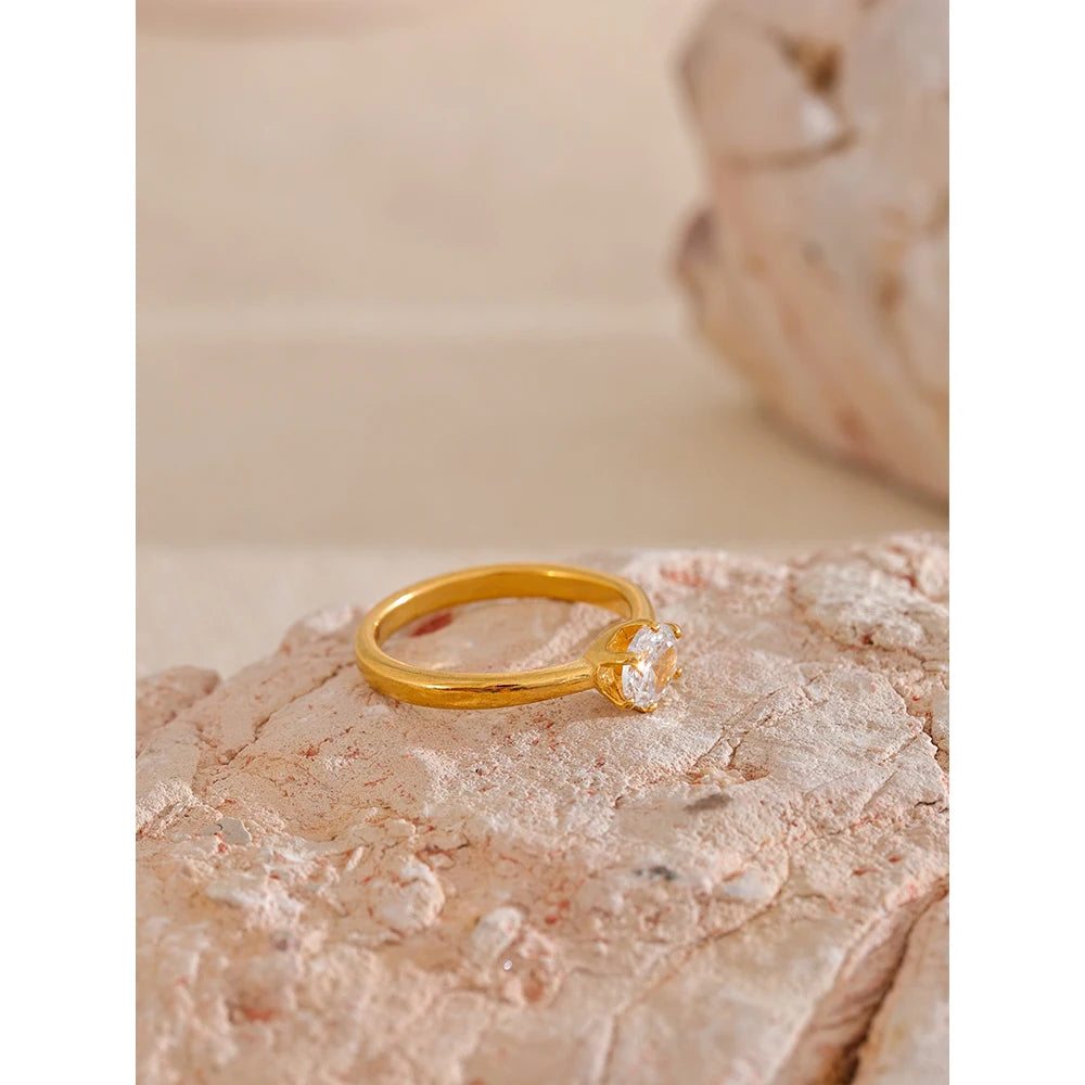 Yhpup AAA Cubic Zirconia Classic Ring High Quality 18k Gold Color Stainless Steel Fashion Charm Jewelry