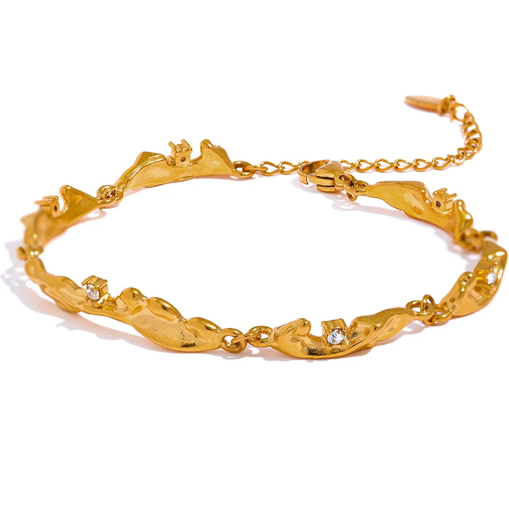 Yhpup New Design Metal Rock Texture Stainless Steel Gold Color Plated Statement Chain Bangle Bracelet Vintage Fashion Jewelry