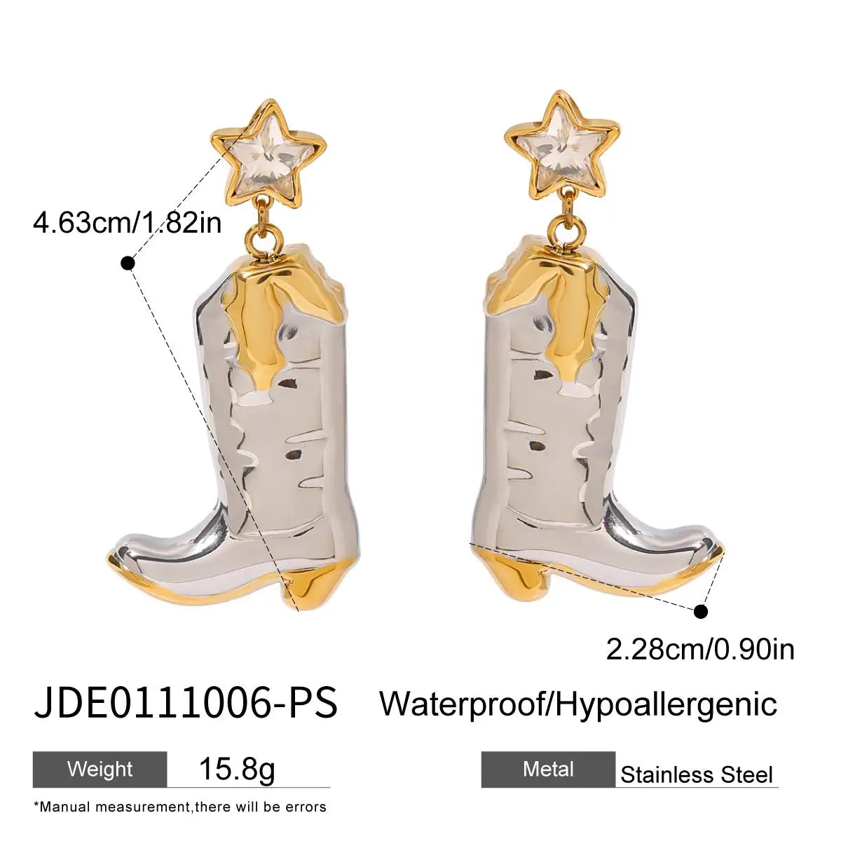 Youthway Exquisite Statement Stainless Steel Gold&Silver White Zircon Star Boots Pendant Necklace Earrings Trendy Lady Jewelry