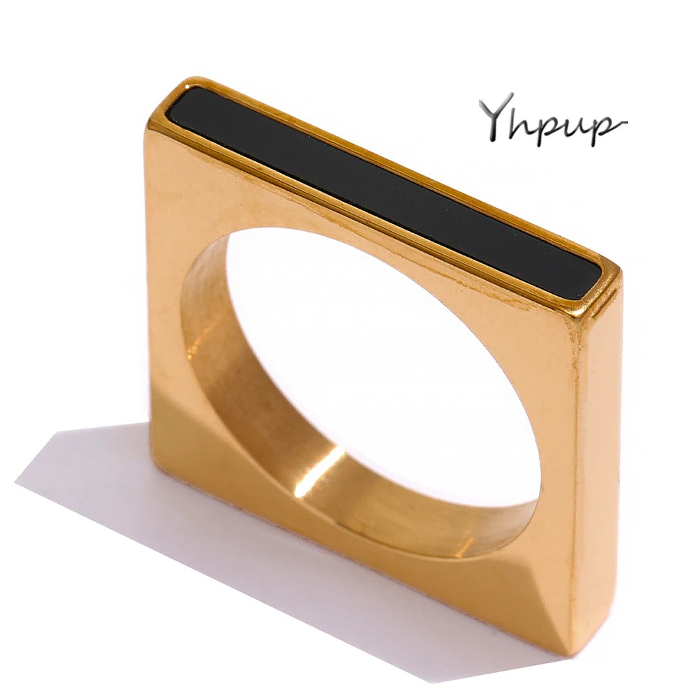 Yhpup Minimalist Geometric Square Stainless Steel Ring Acrylic Fashion Simple Temperament Occident Ring for Women Jewelry
