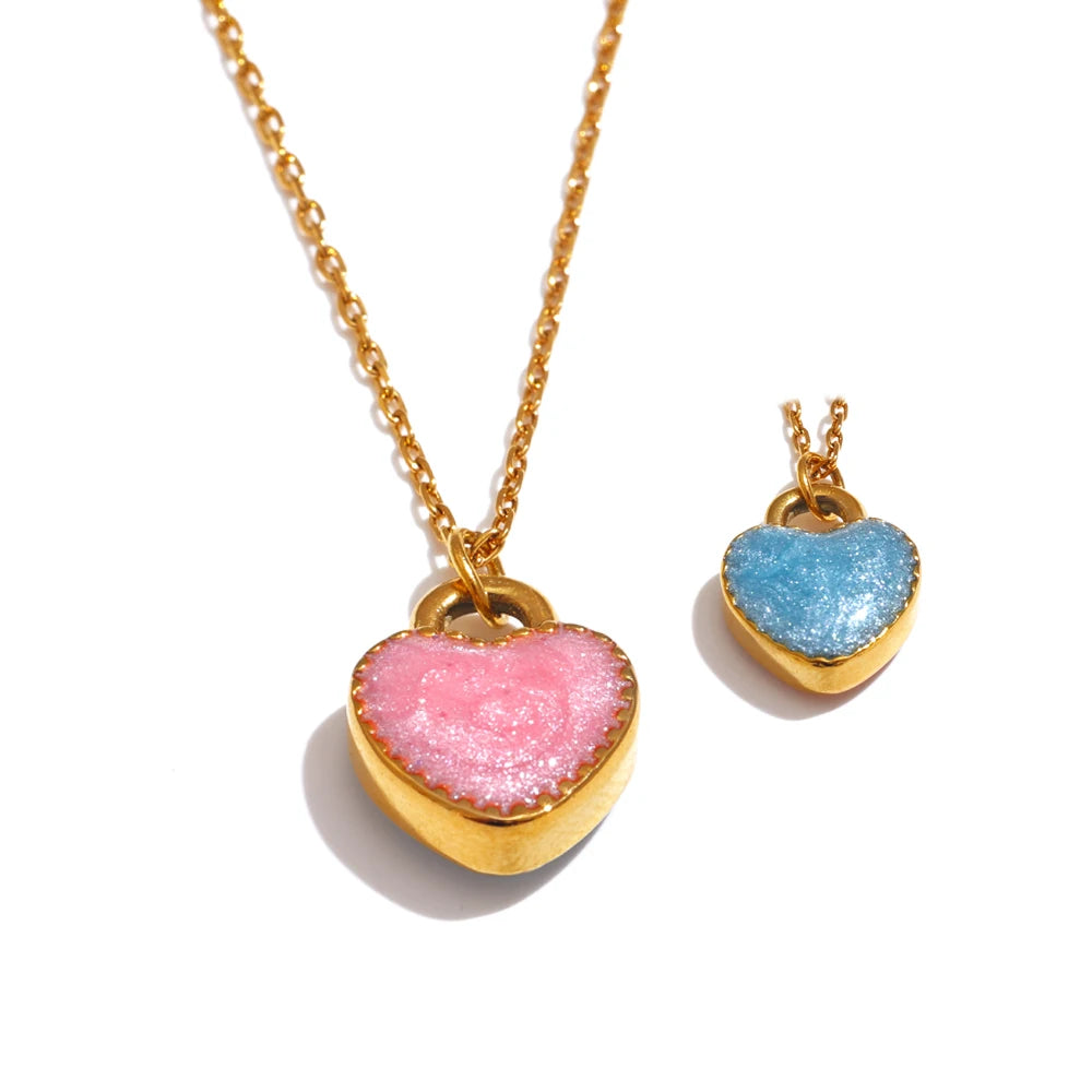 Yhpup Waterproof Fashion Colorful Double-Sided Enamel Heart Love Sweet Y2K Candy Pendant Necklace Women Stainless Steel Jewelry