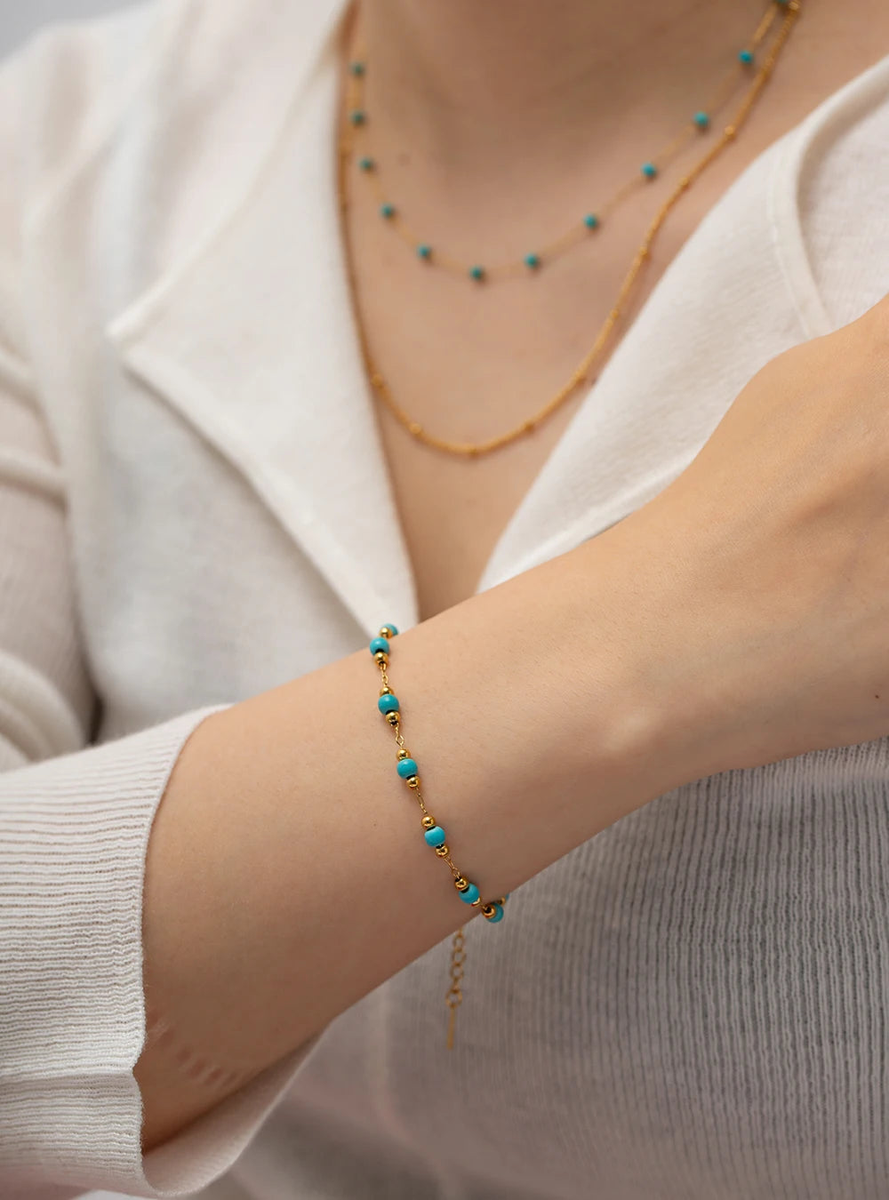 Youthway Fashion Turquoise Stainless Steel 18K Gold Pvd Plated Adjustable Bracelet Waterproof Jewelry Women Gift