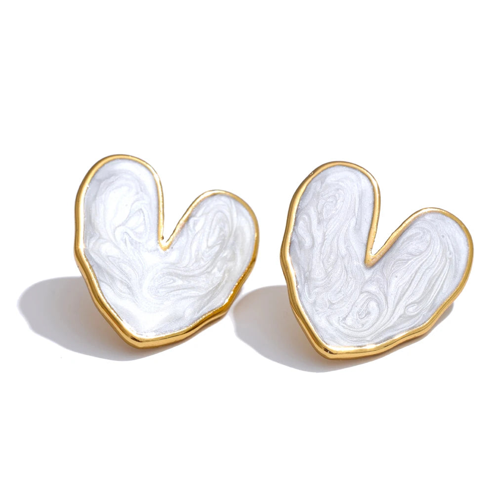 Yhpup Sweet Enamel 3-colors Heart Spring Summer Love Stud Earrings Waterproof Stainless Steel Fashion Y2K Daily Jewelry 2024