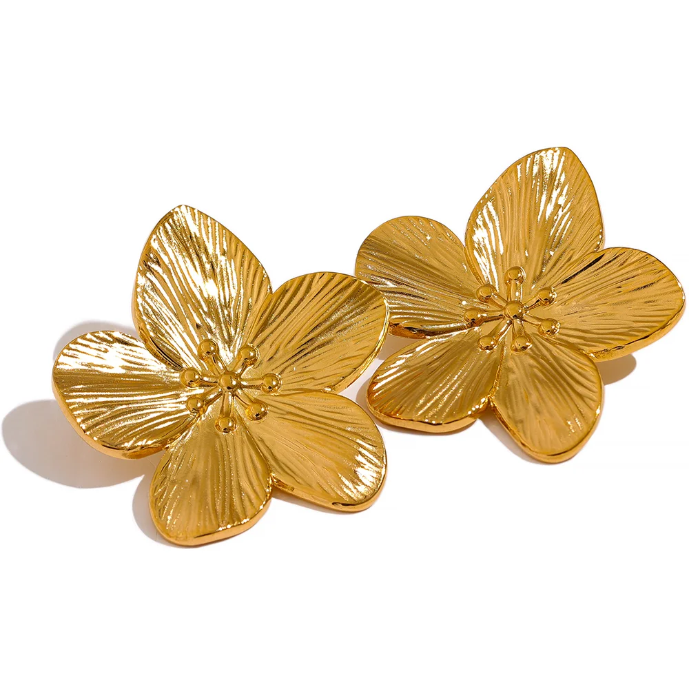 Yhpup Tarnish Free Vintage Gold Color Stainless Steel Flower Metal Stud Earrings for Women Individual Stylish Trendy Jewelry