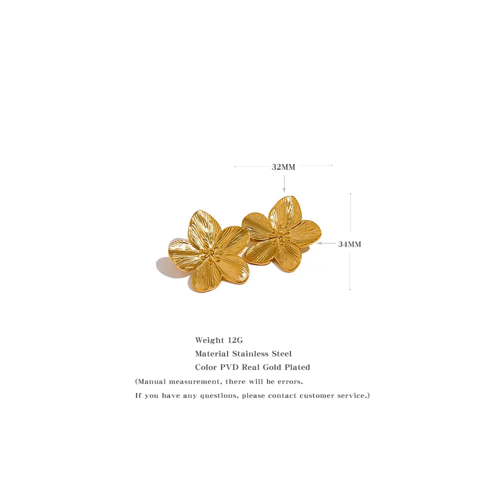 Yhpup Tarnish Free Vintage Gold Color Stainless Steel Flower Metal Stud Earrings for Women Individual Stylish Trendy Jewelry
