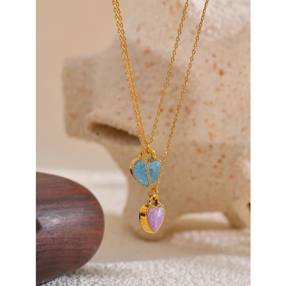 Yhpup Waterproof Fashion Colorful Double-Sided Enamel Heart Love Sweet Y2K Candy Pendant Necklace Women Stainless Steel Jewelry