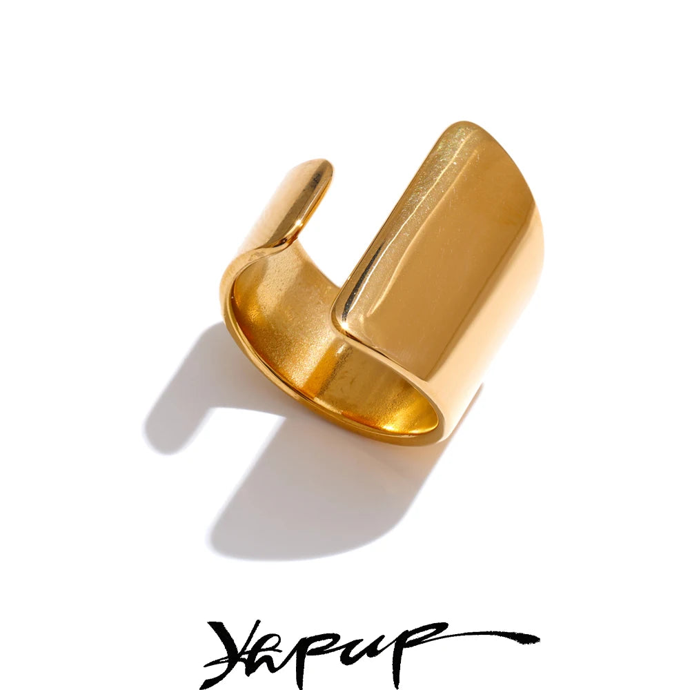 Yhpup Minimalist Smooth Metal Stainless Steel Geometric Open Wider Finger Ring 18K Gold Color Plated Simple Fashion Jewelry
