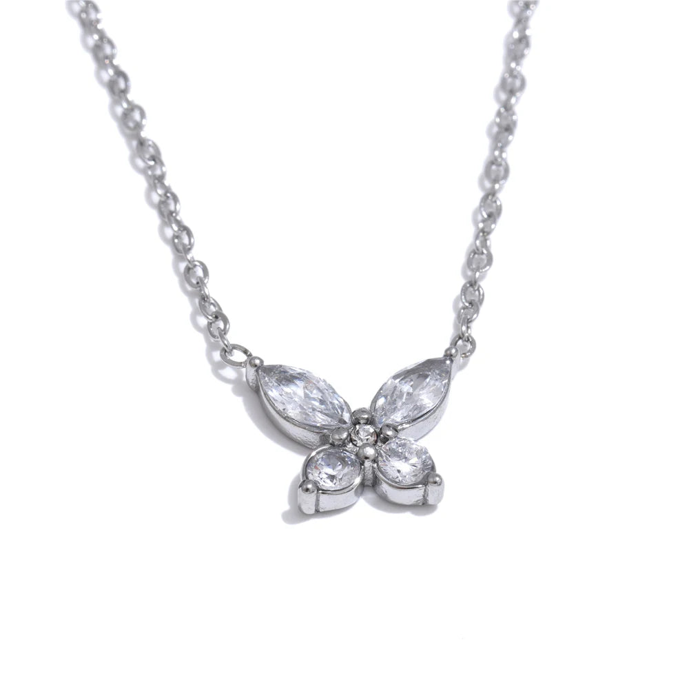 Yhpup Delicate Bling Cubic Zirconia Butterfly Pendant Necklace Gold Silver Color High Quality Fashion Collar Jewelry Waterproof