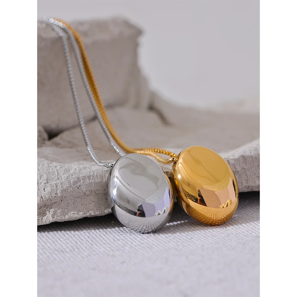 Yhpup 70cm Minimalist Long Unisex Sweater Chain Jewelry 316l Stainless Steel Oval Pendant Necklace for Men Women Waterproof