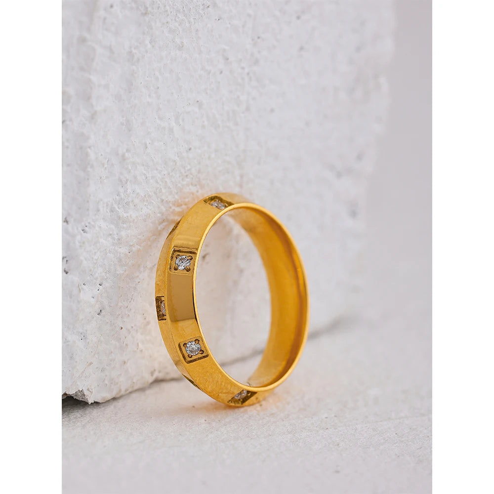 Yhpup Exquisite Zircon 316 Stainless Steel Geometric Metal Temperament Curved Ring Waterproof Jewelry Gift High Quality Anneau