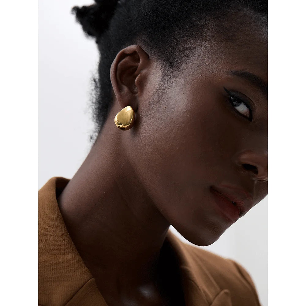Yhpup New Smooth 316l Stainless Steel Creative Geometric Hollow Stud Earrings Women 18K Gold Plated Metal Waterproof Jewelry