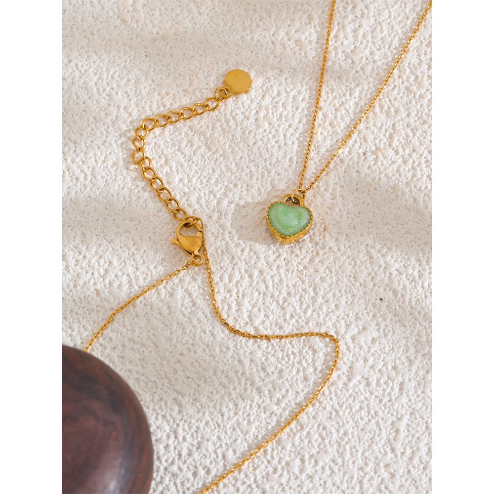 Yhpup Waterproof Fashion Colorful Double-Sided Enamel Heart Love Sweet Y2K Candy Pendant Necklace Women Stainless Steel Jewelry