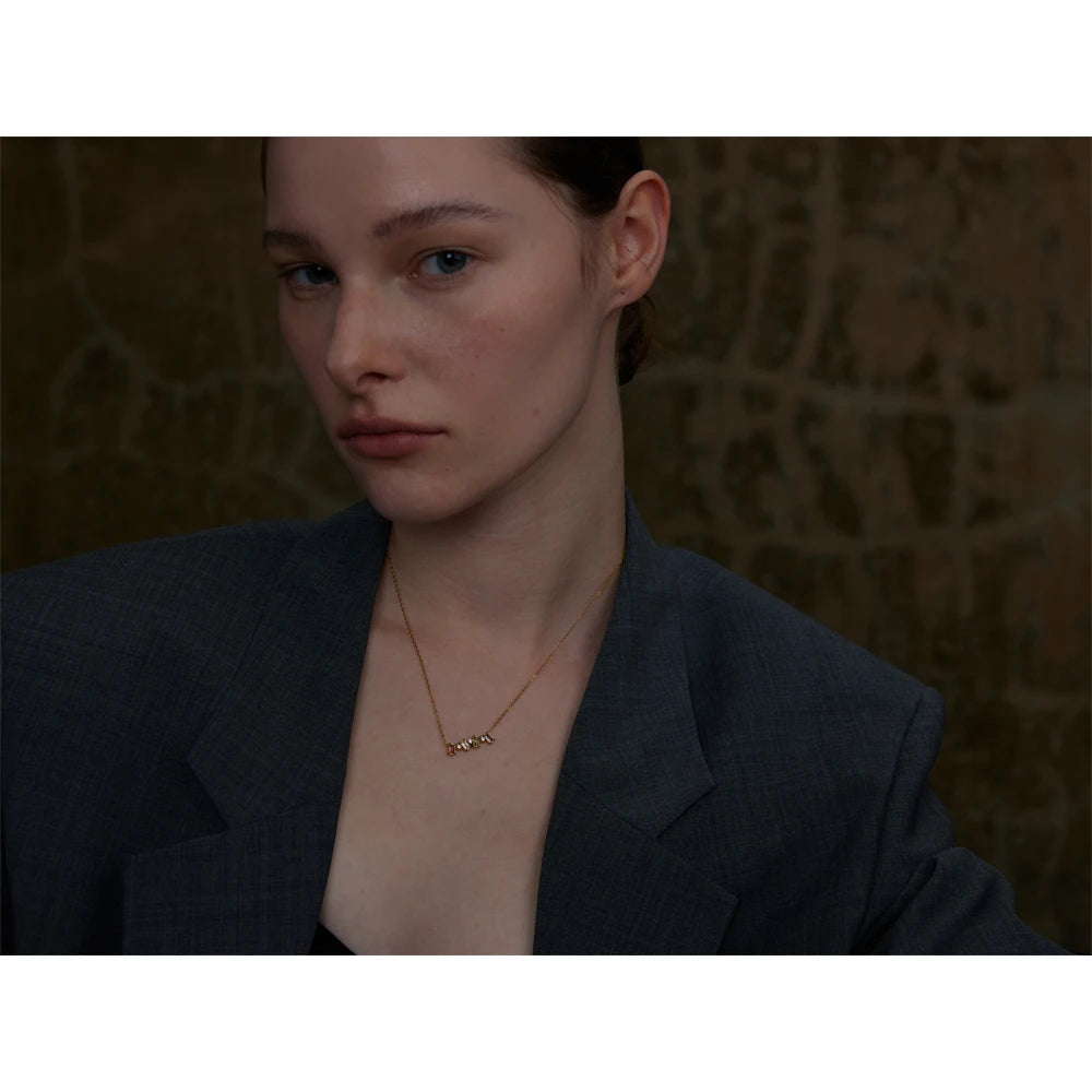 Yhpup Exquisite Colorful Cubic Zirconia Small Square Necklace Pendant Stainless Steel Delicate Fashion Jewelry Wholesale