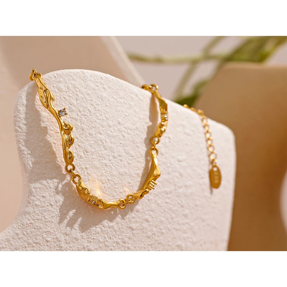 Yhpup New Design Metal Rock Texture Stainless Steel Gold Color Plated Statement Chain Bangle Bracelet Vintage Fashion Jewelry