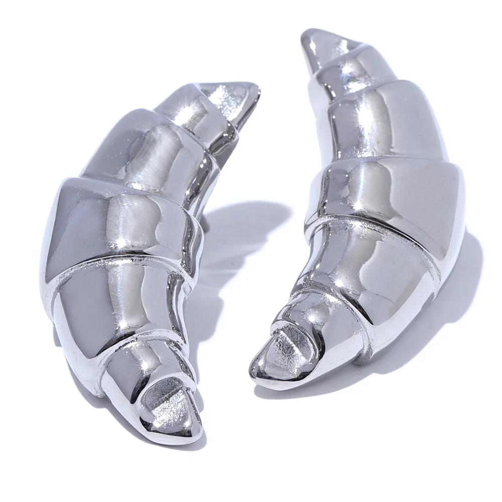 Yhpup 316l Stainless Steel Croissant Stud Earrings Women Metal Vintage 18K Gold Plated Rust Proof Statement Fashion Jewelry Gift