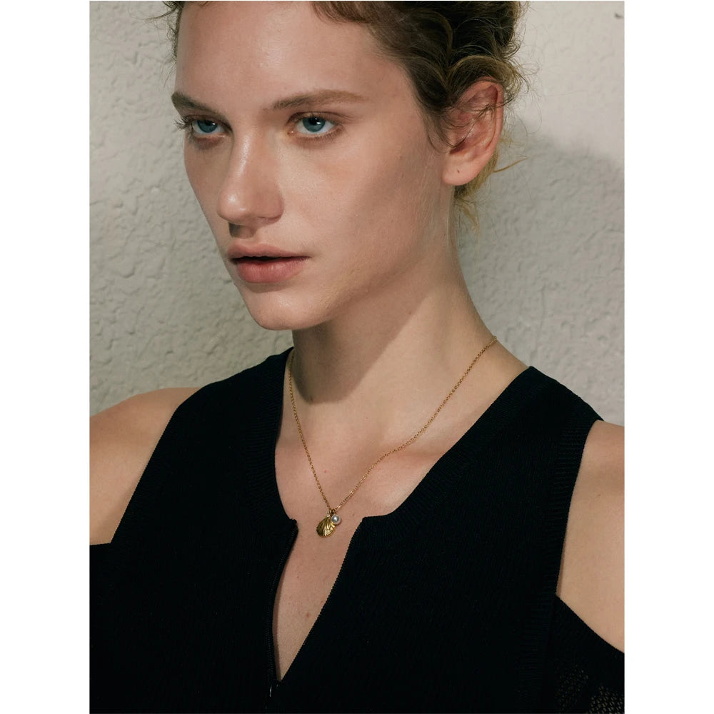 Yhpup Ocean Style Stainless Steel Metal Shell Collar Necklace 18K Gold Color Plated Pendant Stylish Jewelry Trendy