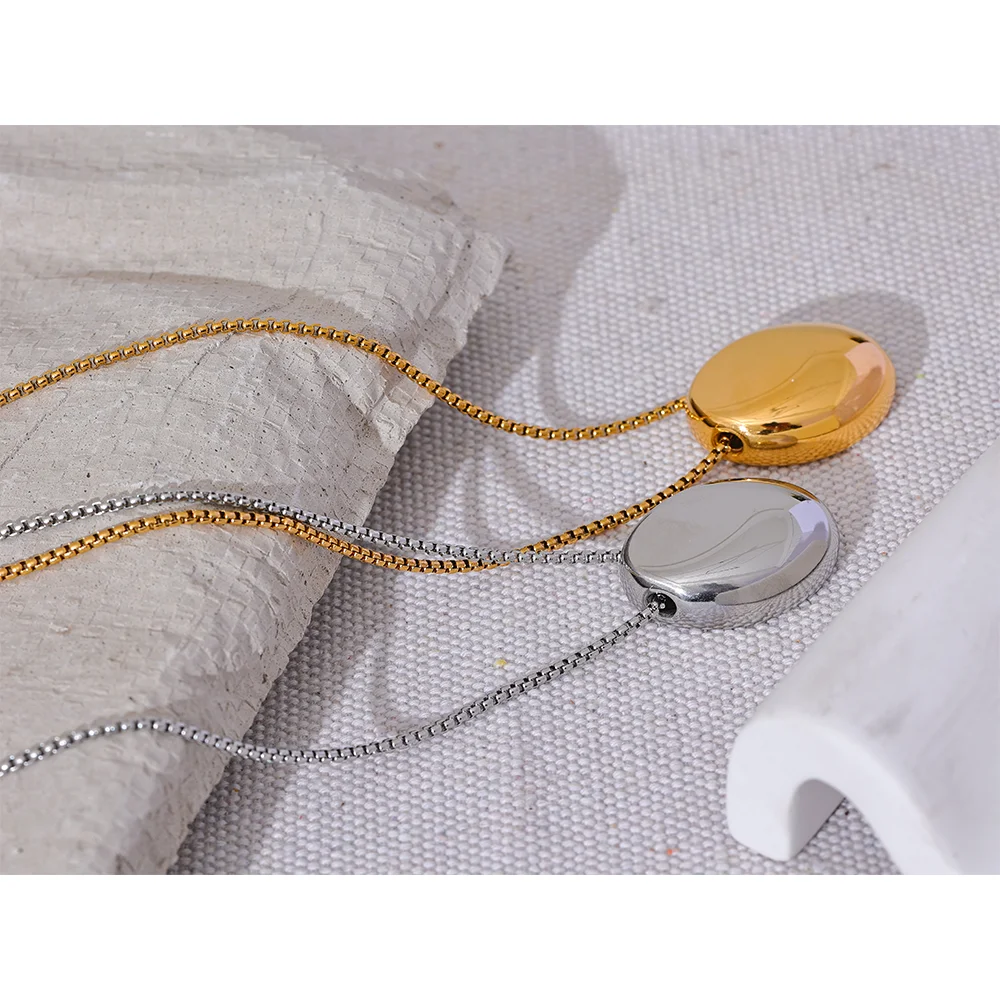 Yhpup 70cm Minimalist Long Unisex Sweater Chain Jewelry 316l Stainless Steel Oval Pendant Necklace for Men Women Waterproof