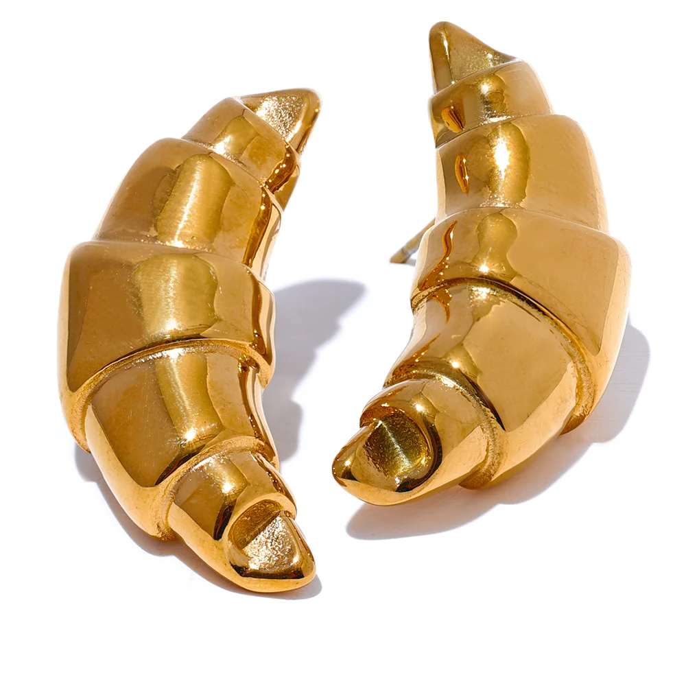 Yhpup 316l Stainless Steel Croissant Stud Earrings Women Metal Vintage 18K Gold Plated Rust Proof Statement Fashion Jewelry Gift