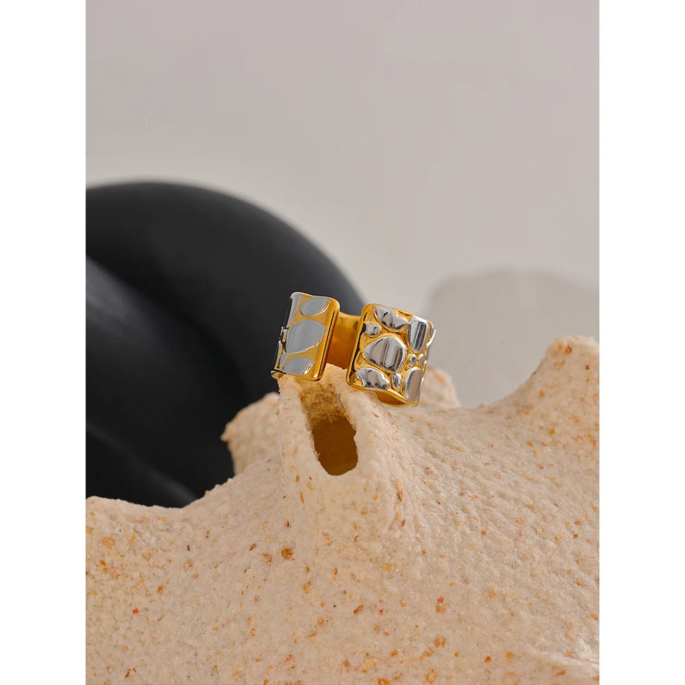 Yhpup Stainless Steel Metal Wide Double Color Statement Ring for Women 18K PVD Plated Personalized Temperament Jewelry Gift