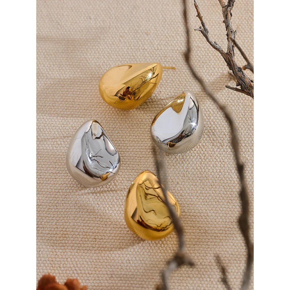 Yhpup New Smooth 316l Stainless Steel Creative Geometric Hollow Stud Earrings Women 18K Gold Plated Metal Waterproof Jewelry