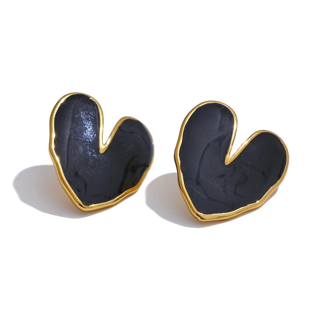 Yhpup Sweet Enamel 3-colors Heart Spring Summer Love Stud Earrings Waterproof Stainless Steel Fashion Y2K Daily Jewelry 2024