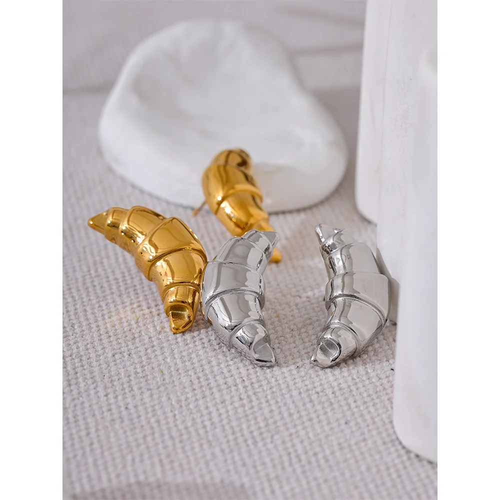Yhpup 316l Stainless Steel Croissant Stud Earrings Women Metal Vintage 18K Gold Plated Rust Proof Statement Fashion Jewelry Gift